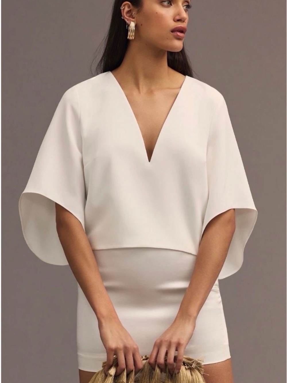 Neutral V-Neck white Blouse, White - Mare Mare by Anthropologie